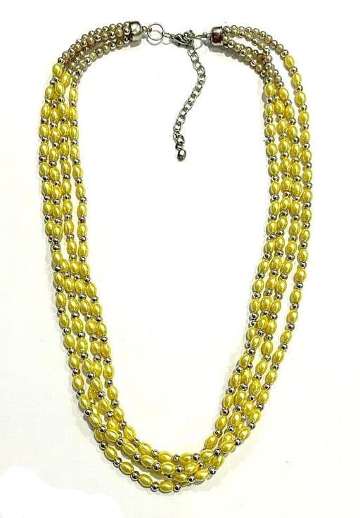 YELLOW ARTIFICIAL PERAL BEAD NECKLACE