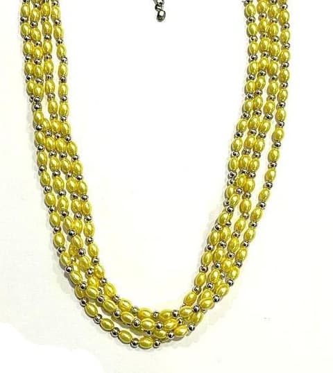 YELLOW ARTIFICIAL PERAL BEAD NECKLACE