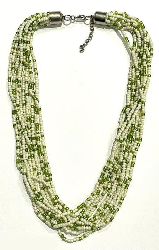 WHITE GREEN MULTI SEED BEAD NECKLACE