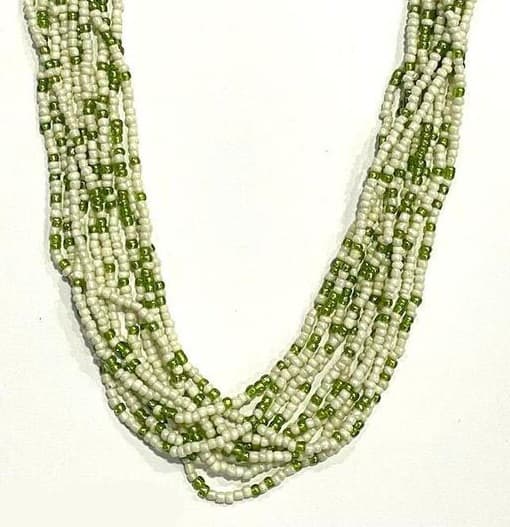 WHITE GREEN MULTI SEED BEAD NECKLACE