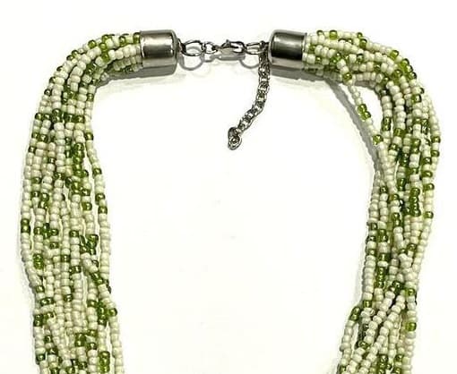 WHITE GREEN MULTI SEED BEAD NECKLACE