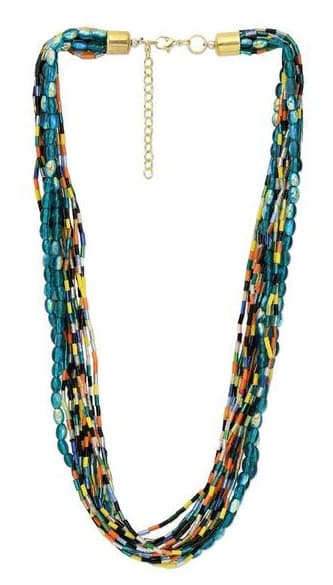 TURQ MULTI BUGLE BEAD NECKLACE