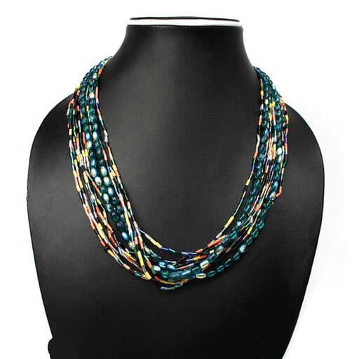 TURQ MULTI BUGLE BEAD NECKLACE