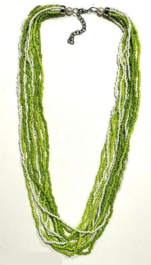 GREEN WHITE MULTI SEED BEAD NECKLACE