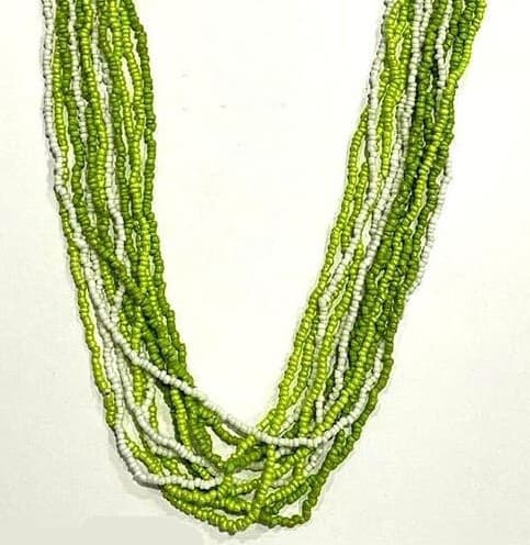 GREEN WHITE MULTI SEED BEAD NECKLACE