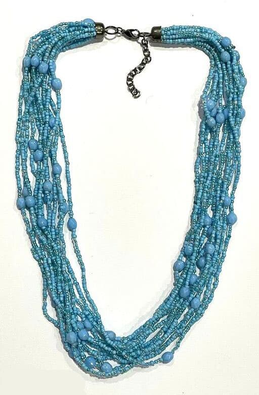 TURQ MULTI SEED AND ACRYLIC BEAD NECKLACE