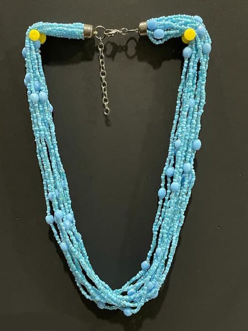 TURQ MULTI SEED AND ACRYLIC BEAD NECKLACE