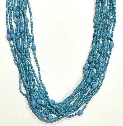 TURQ MULTI SEED AND ACRYLIC BEAD NECKLACE