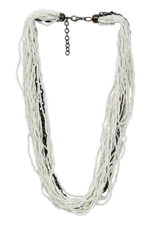WHITE BUGLE BEAD NECKLACE