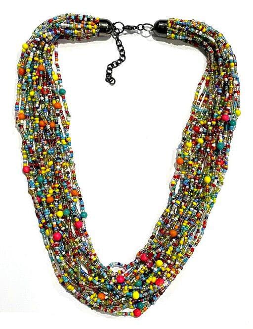 MULTI SEED AND ACRYLIC BEAD NECKLACE