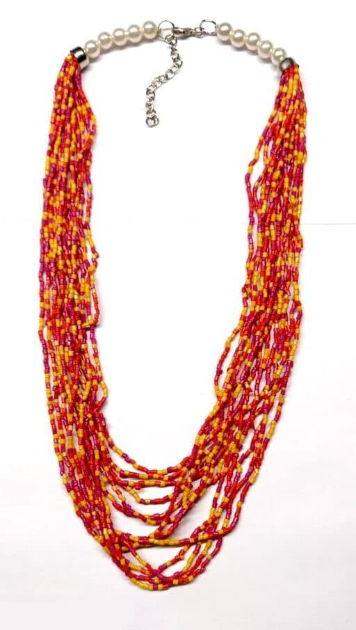 RED YELLOW SEED BEAD NECKLACE