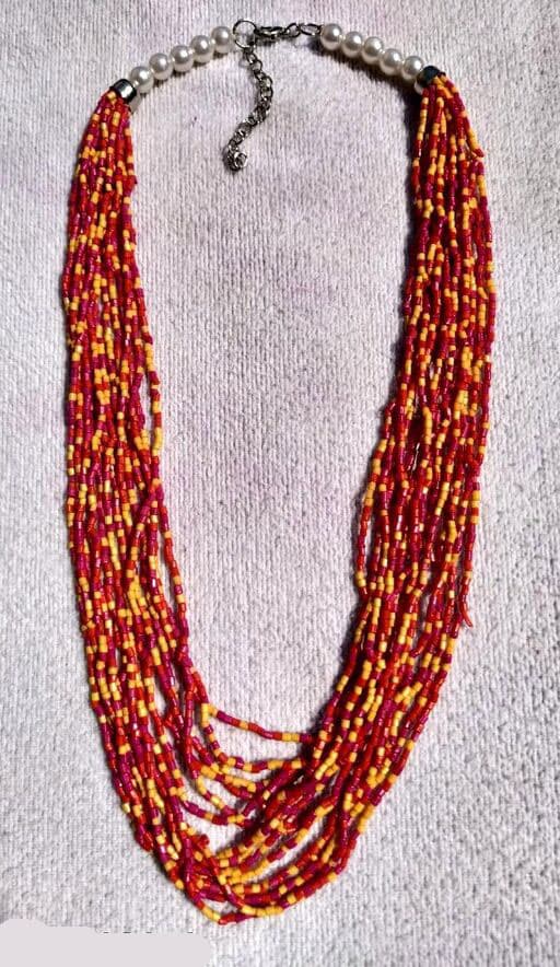 RED YELLOW SEED BEAD NECKLACE