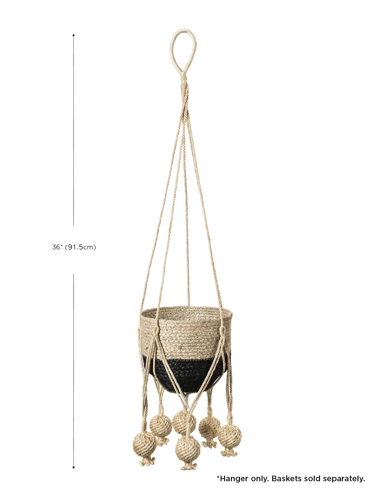 BLACK AND NATURAL JUTE PLANT HANGER WITH  KNOTED TASSEL