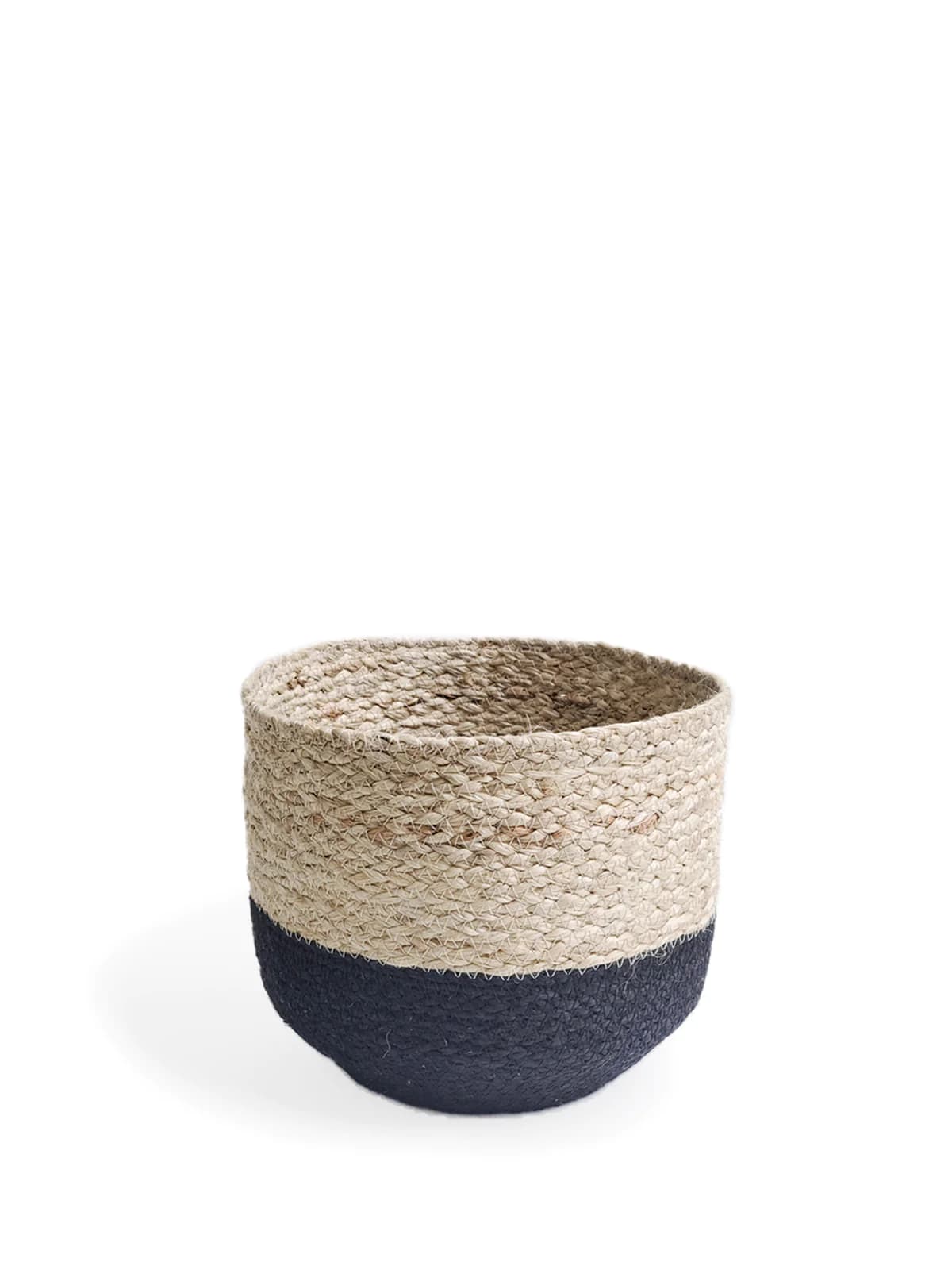 BLACK AND NATURAL BRAIDED JUTE PLANT BASKET SET OF 3