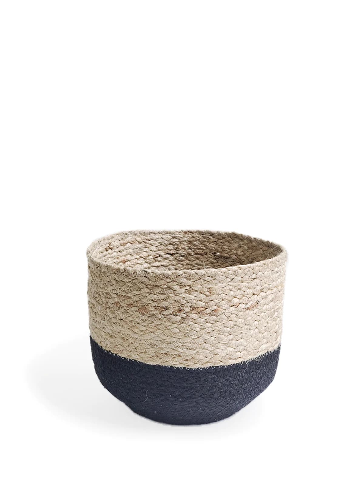 BLACK AND NATURAL BRAIDED JUTE PLANT BASKET SET OF 3