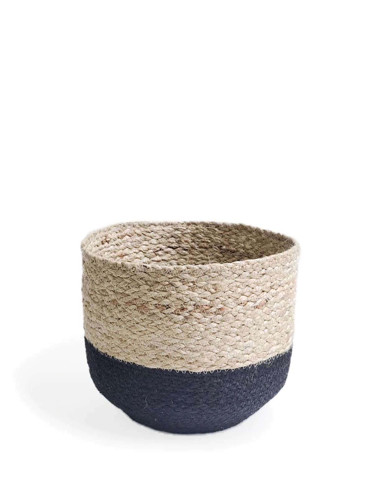 BLACK AND NATURAL BRAIDED JUTE PLANT BASKET SET OF 3