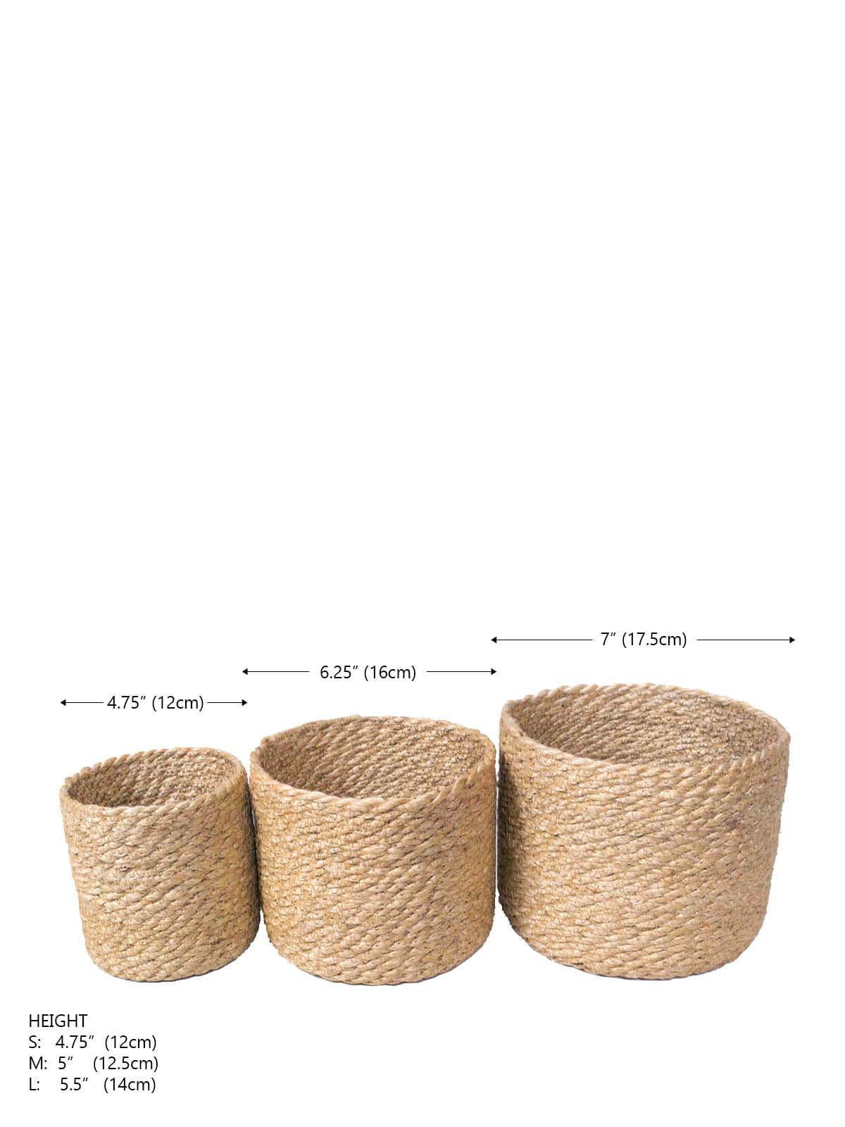 NATURAL BRAIDED JUTE PLANT BASKET SET OF 3