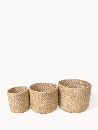 NATURAL BRAIDED JUTE PLANT BASKET SET OF 3