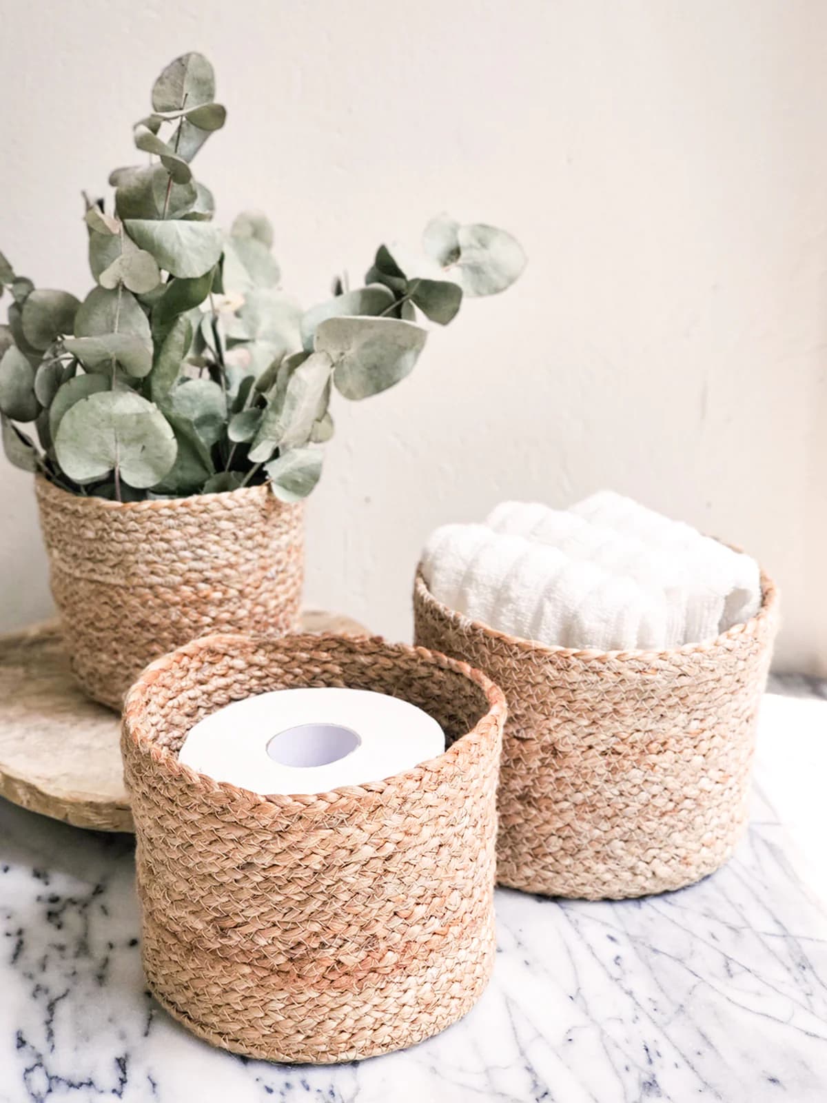 NATURAL BRAIDED JUTE PLANT BASKET SET OF 3