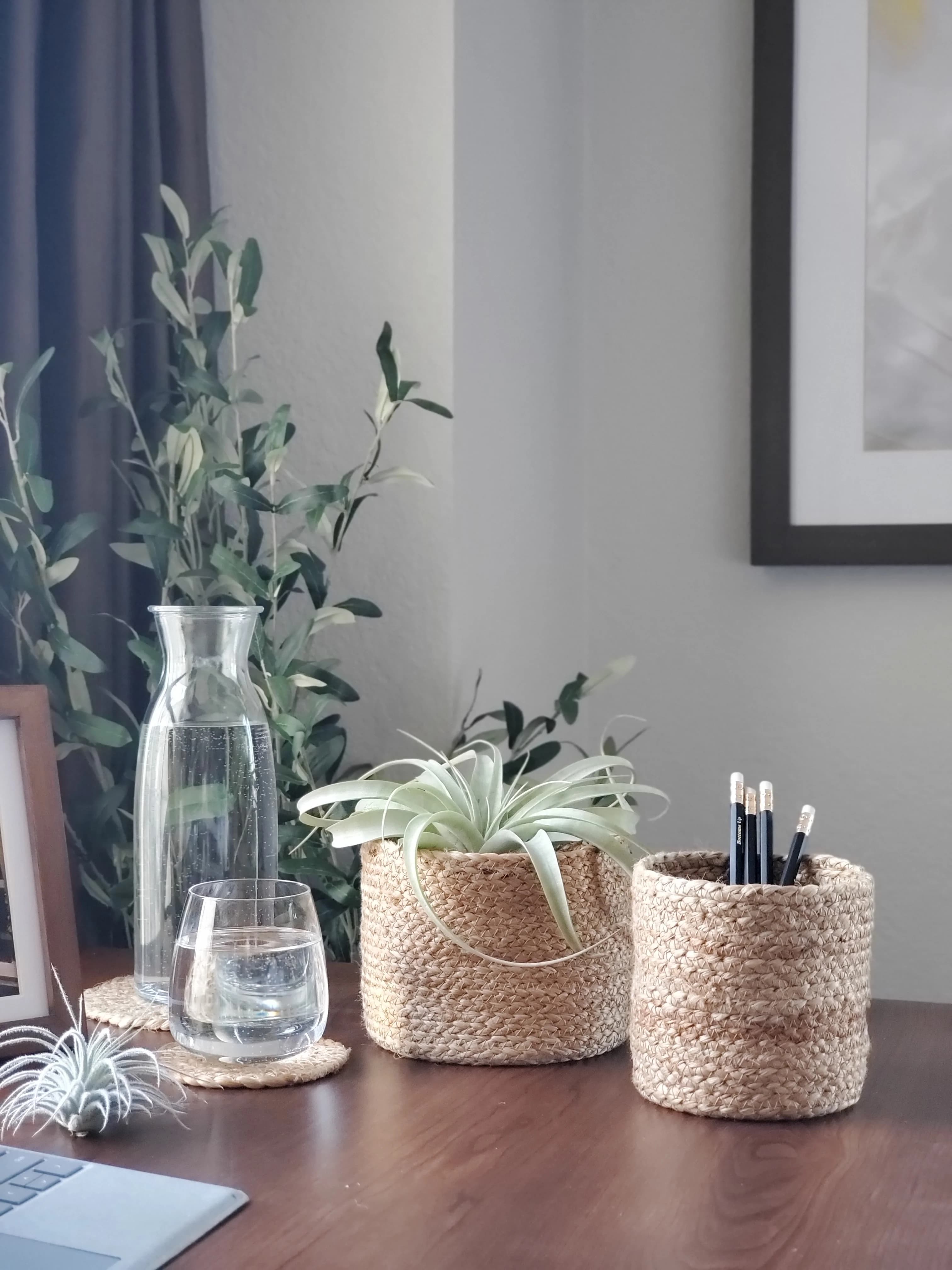 NATURAL BRAIDED JUTE PLANT BASKET SET OF 3