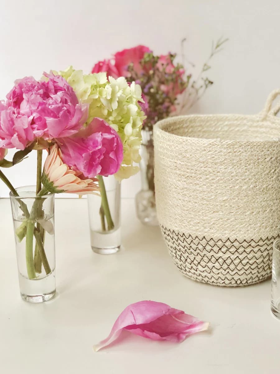 OFF WHITE AND BLACK  JUTE WOVEN PLANT LOOP BIN SET OF 2