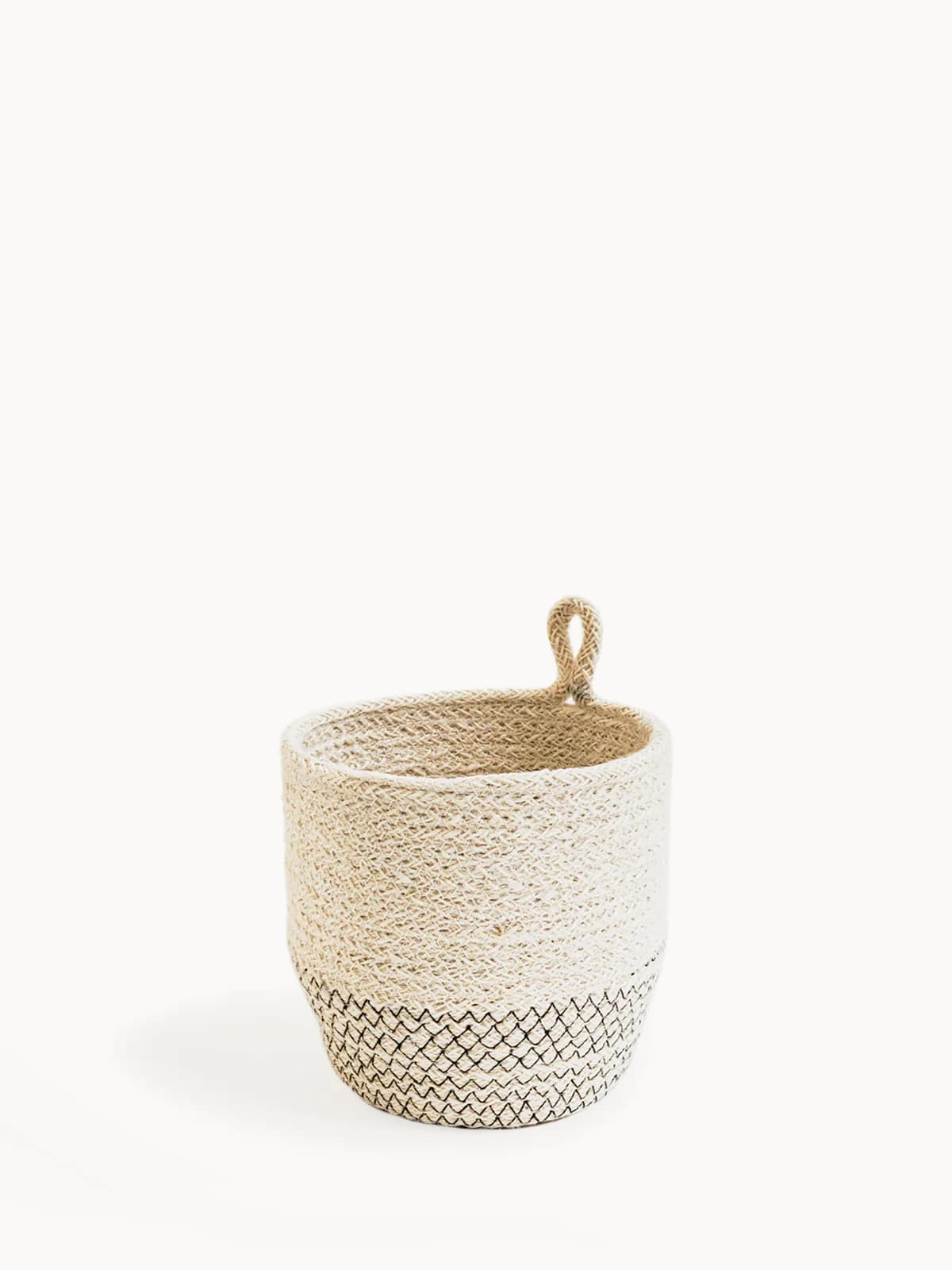 OFF WHITE AND BLACK  JUTE WOVEN PLANT LOOP BIN SET OF 2