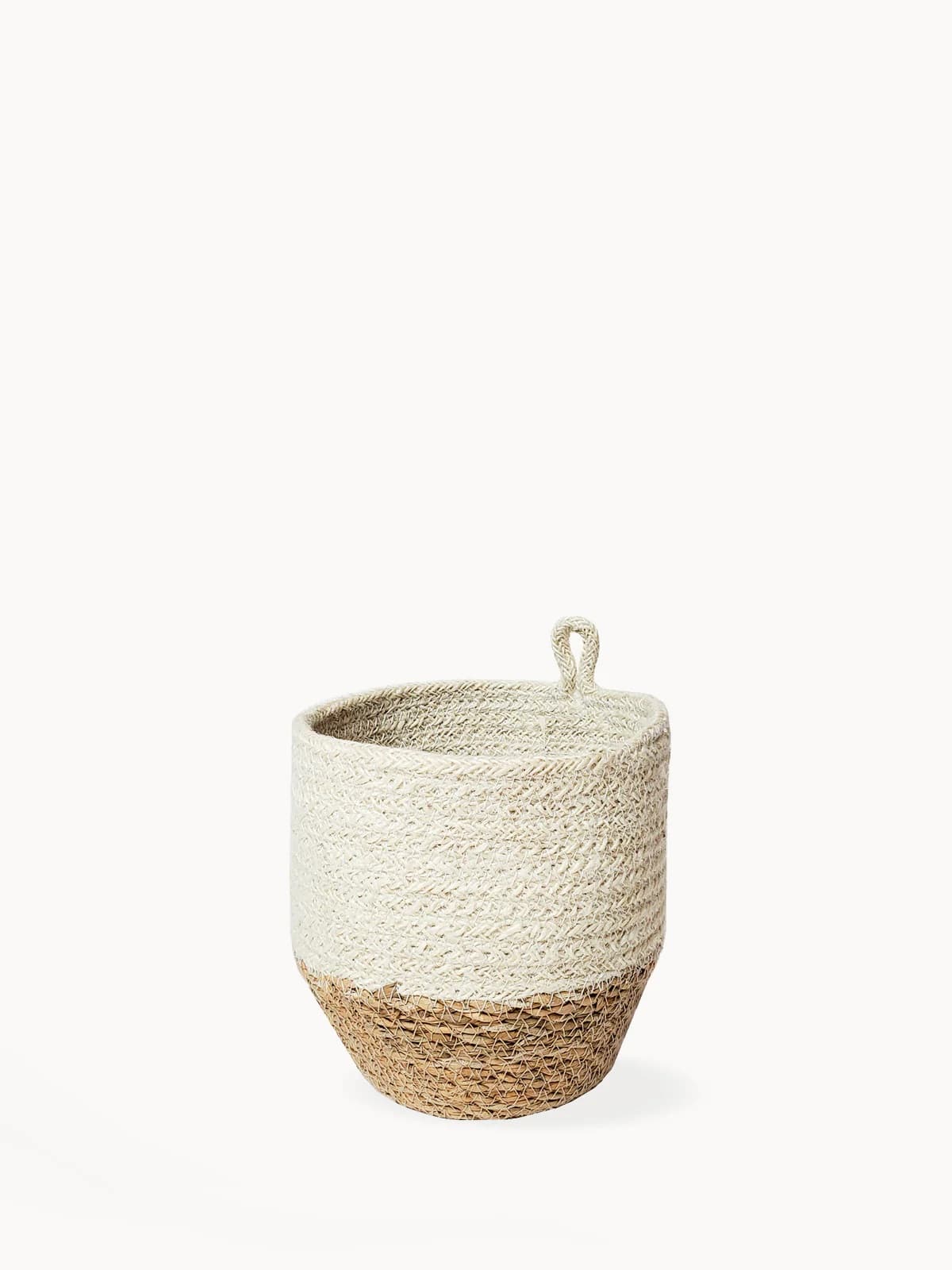 WHITE AND NATURAL JUTE WOVEN PLANT LOOP BIN SET OF 2