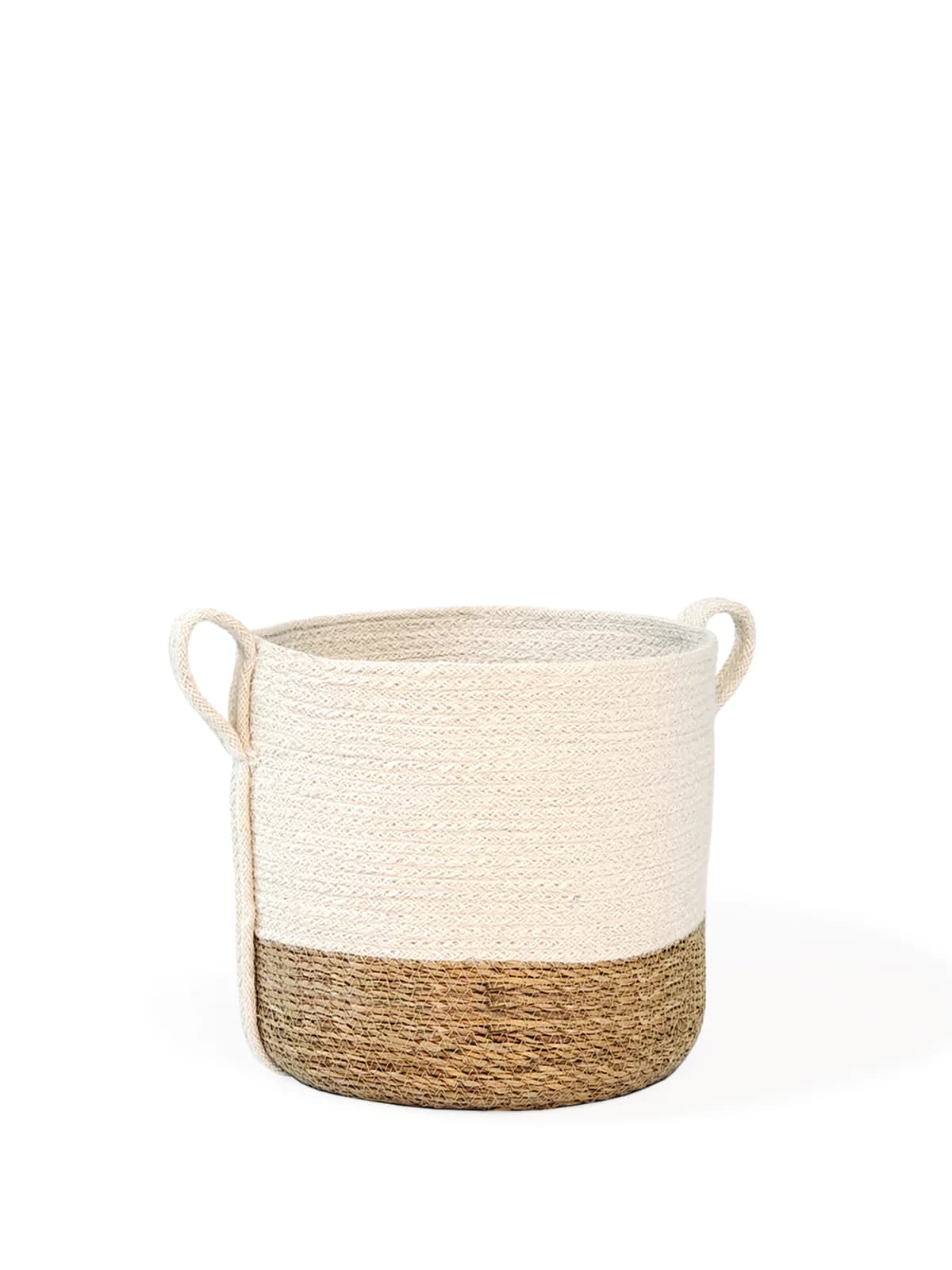 NATURAL JUTE WOVEN PLANT BASKET WITH SIDE HANDLE  SET OF 2