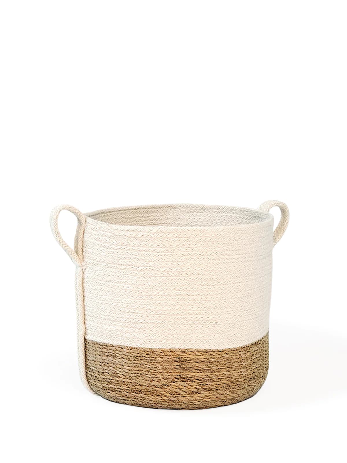 NATURAL JUTE WOVEN PLANT BASKET WITH SIDE HANDLE  SET OF 2