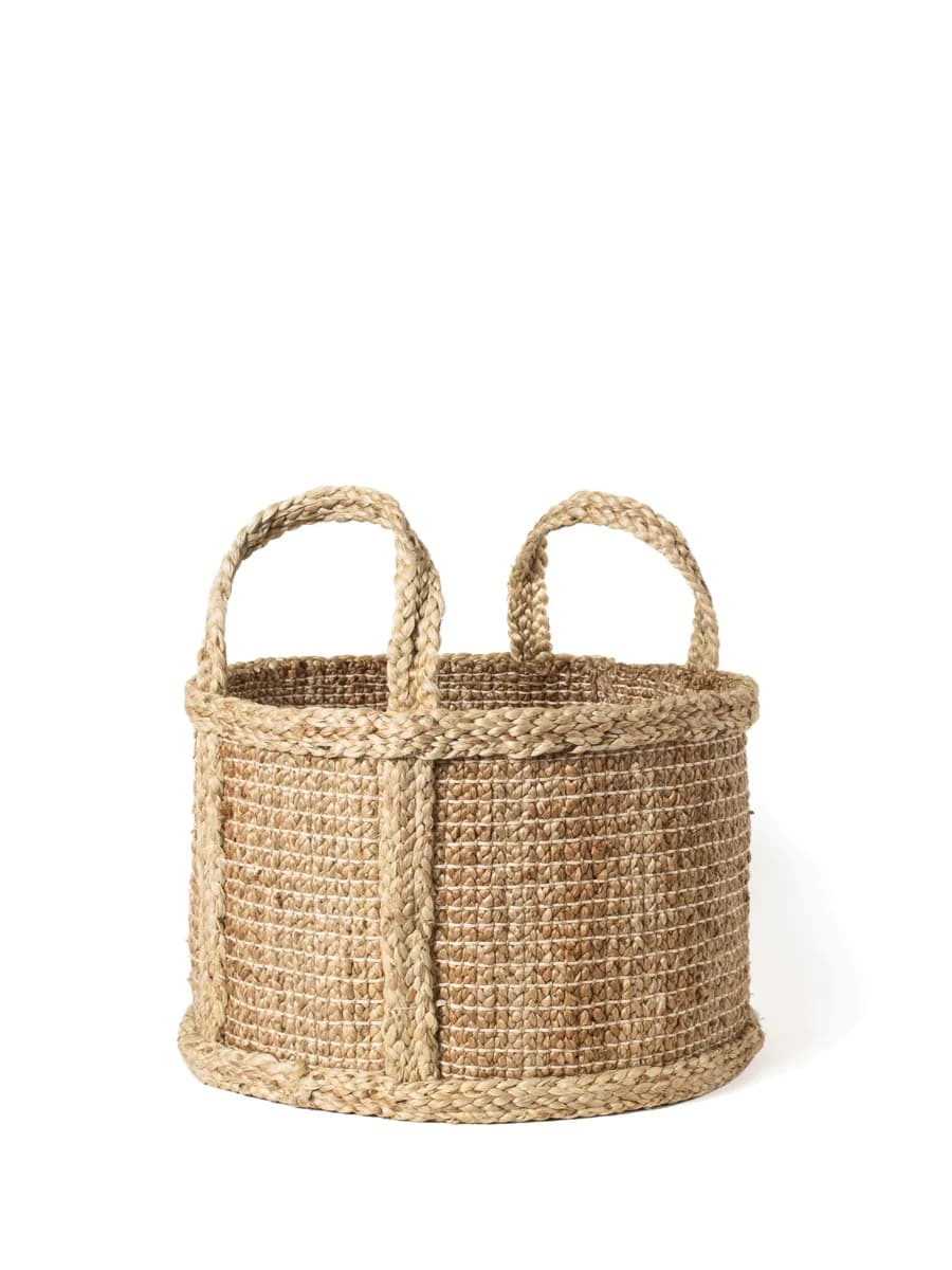 JUTE WOVEN PLANT BASKET WITH SIDE HANDLE  SET OF 2