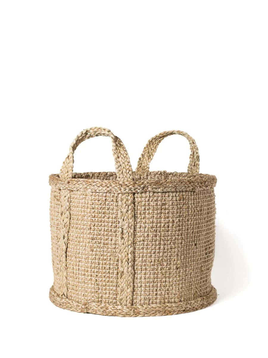 JUTE WOVEN PLANT BASKET WITH SIDE HANDLE  SET OF 2