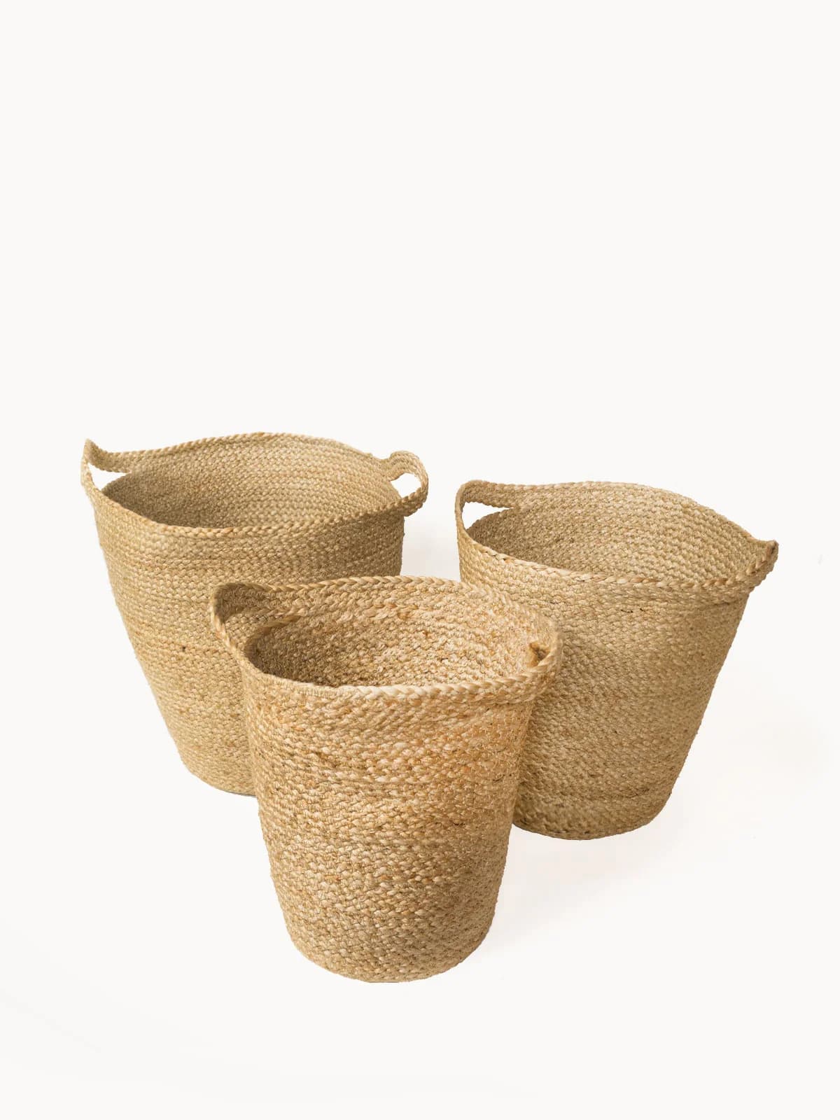 JUTE WOVEN PLANT BASKET WITH SLIT HANDLE  SET OF 3