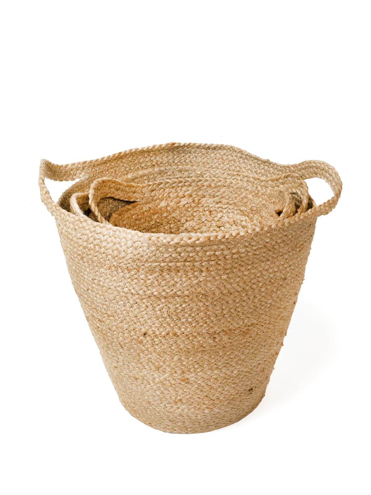JUTE WOVEN PLANT BASKET WITH SLIT HANDLE  SET OF 3