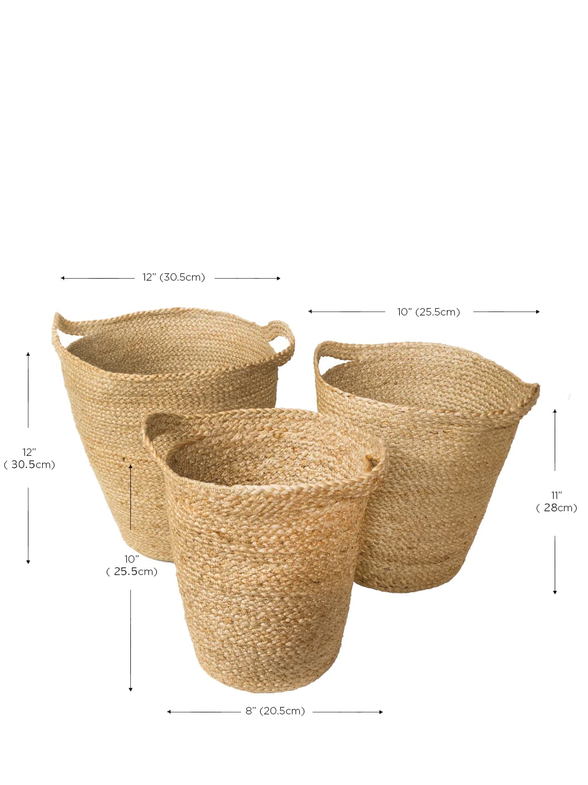 JUTE WOVEN PLANT BASKET WITH SLIT HANDLE  SET OF 3