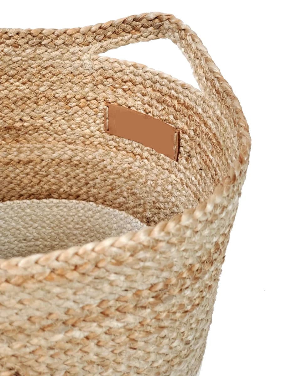 COLOR BLOCK JUTE PLANT BASKET WITH SIDE HANDLE  SET OF 2