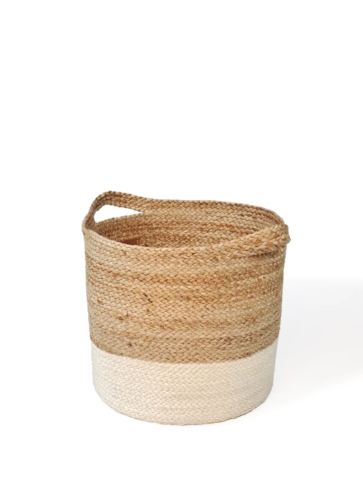 COLOR BLOCK JUTE PLANT BASKET WITH SIDE HANDLE  SET OF 2