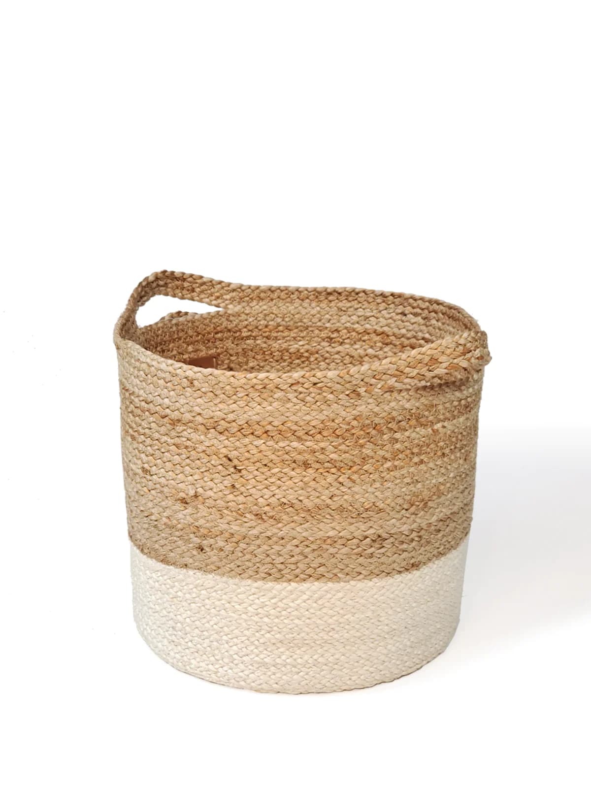 COLOR BLOCK JUTE PLANT BASKET WITH SIDE HANDLE  SET OF 2