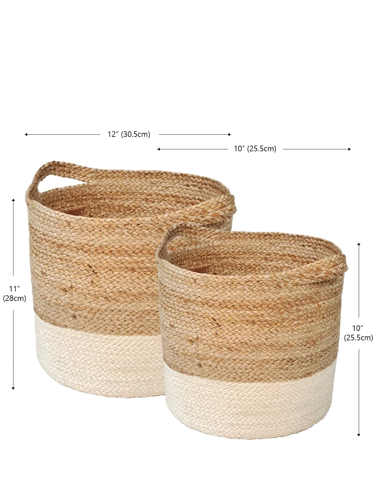 COLOR BLOCK JUTE PLANT BASKET WITH SIDE HANDLE  SET OF 2