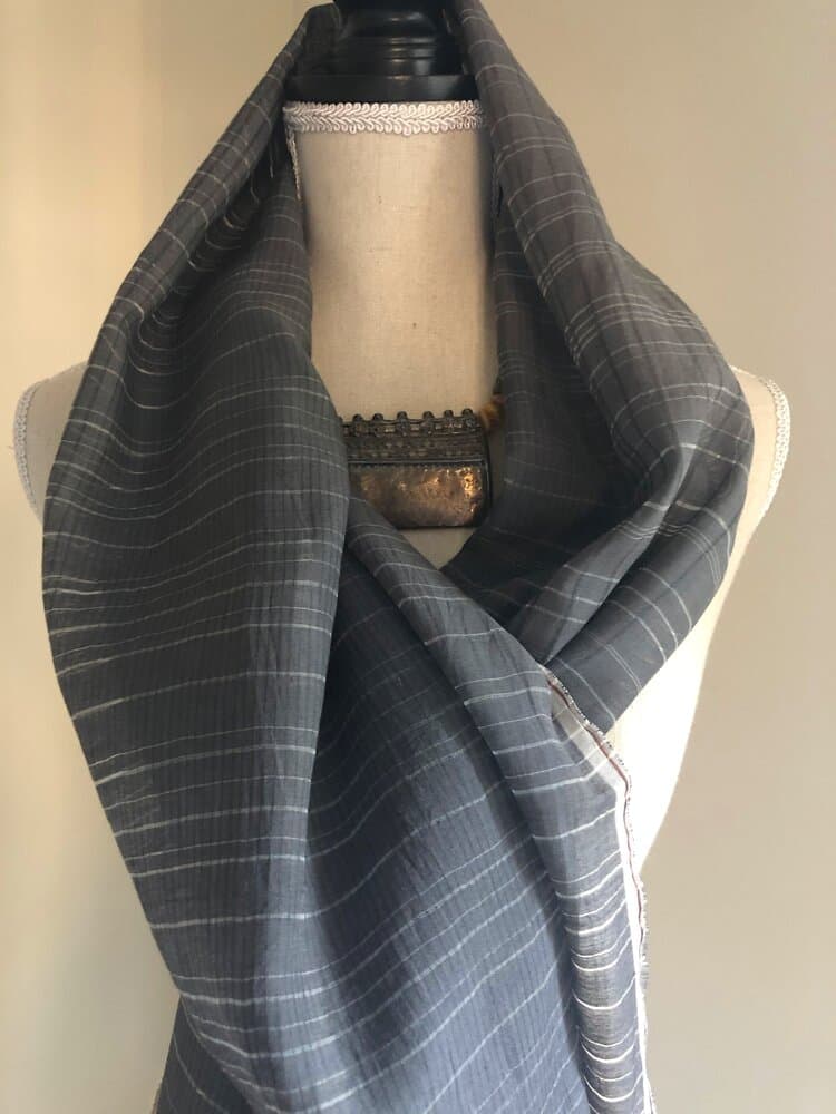 CHARCOAL GREY CHANDERI SILK COTTON MIX SCARF