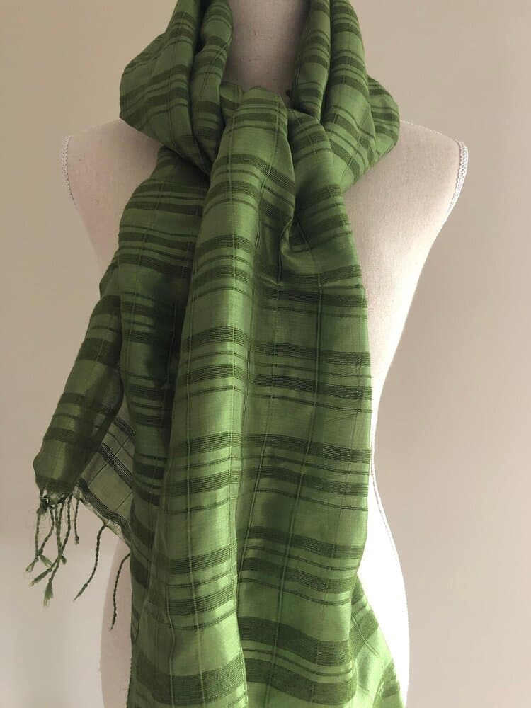 EMERALD GREEN CHANDERI SILK LINEN MIX SCARF
