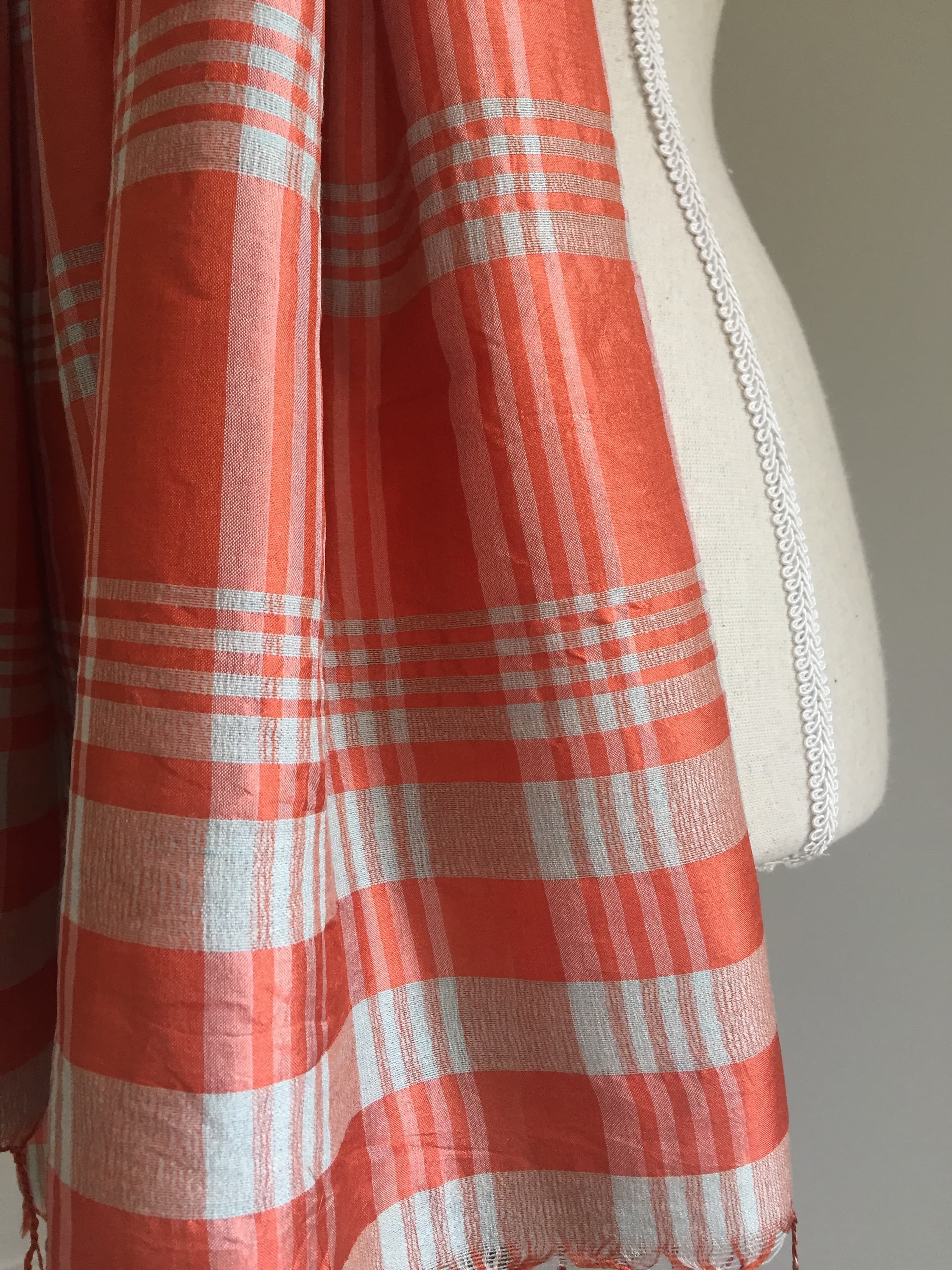CORAL SILK AND WOOL MIX SCARF