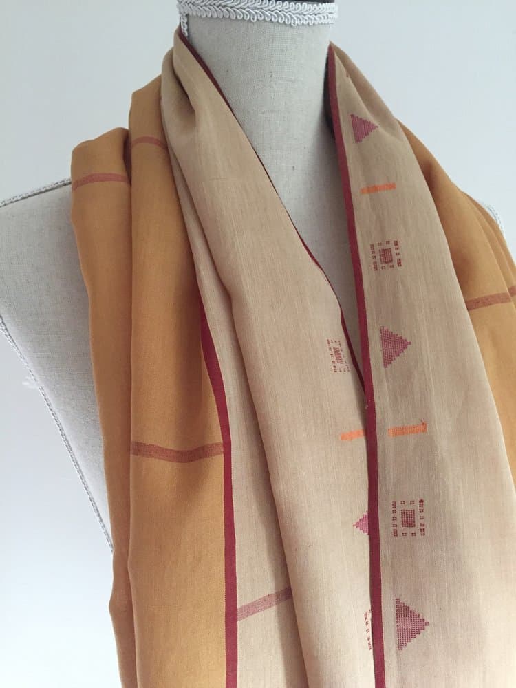 GOLDEN HONEY AND BEIGE KHADI SCARF WITH JAMDANI DETAILS