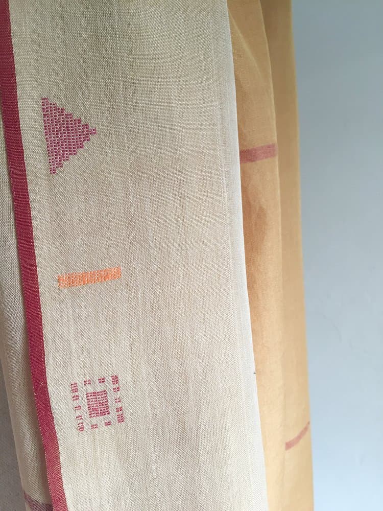 GOLDEN HONEY AND BEIGE KHADI SCARF WITH JAMDANI DETAILS