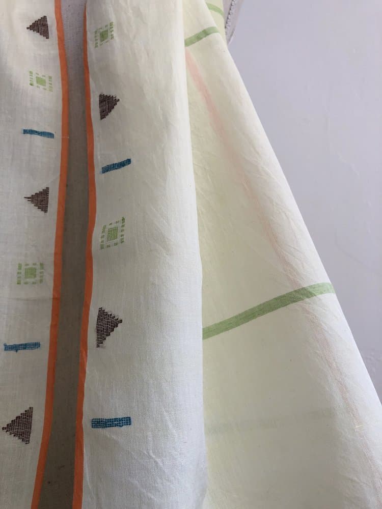 LIME GREEN AND IVORY KHADI SCARF WITH JAMDANI DETAILS