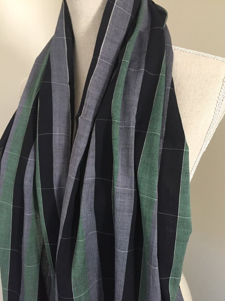 BLACK GREEN STRIPES PATTERN MULMUL COTTON SCARF