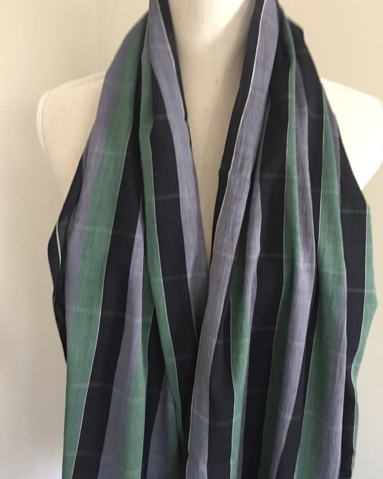 BLACK GREEN STRIPES PATTERN MULMUL COTTON SCARF