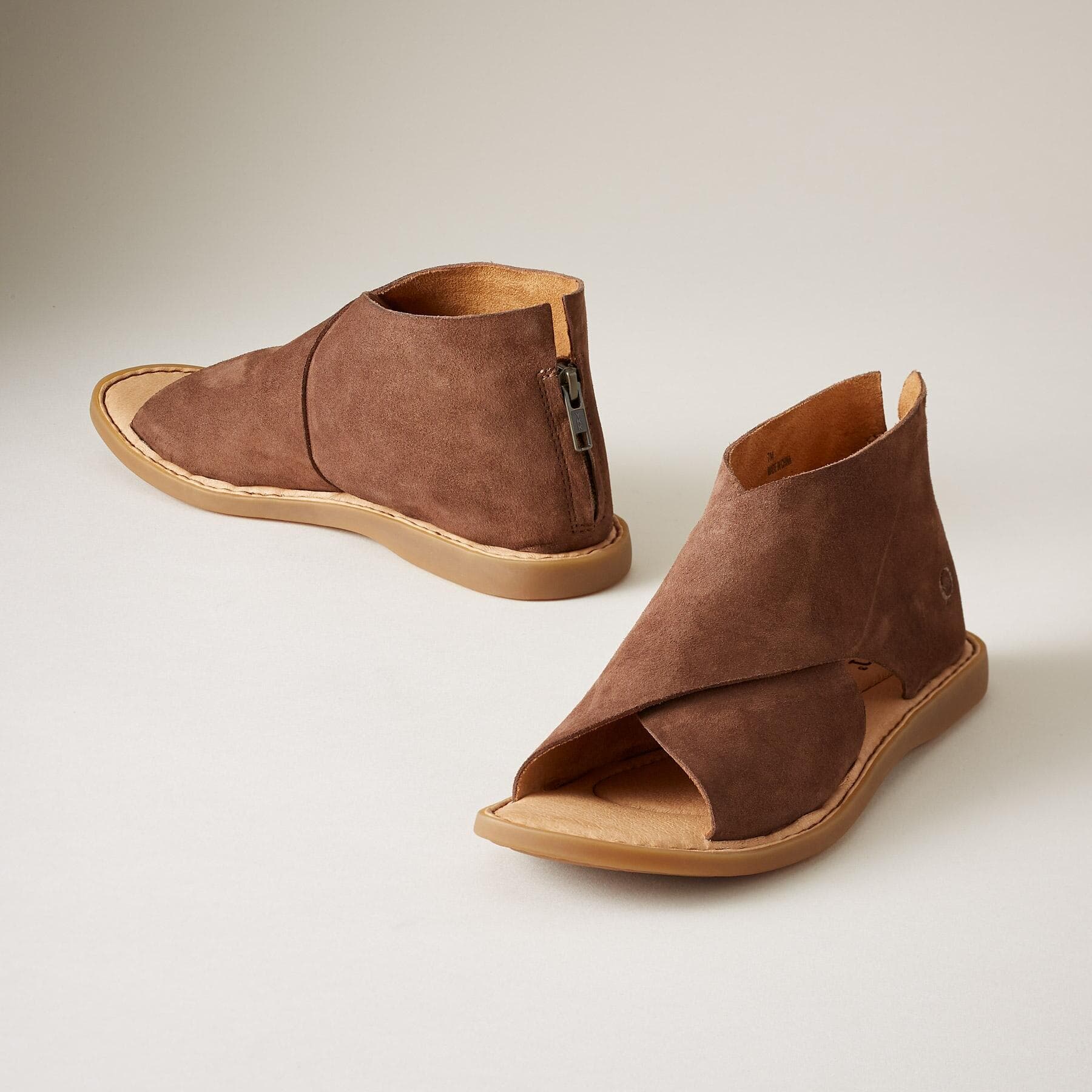 TAUPE CRISS CROSS PATTERN SANDALS WITH ZIP