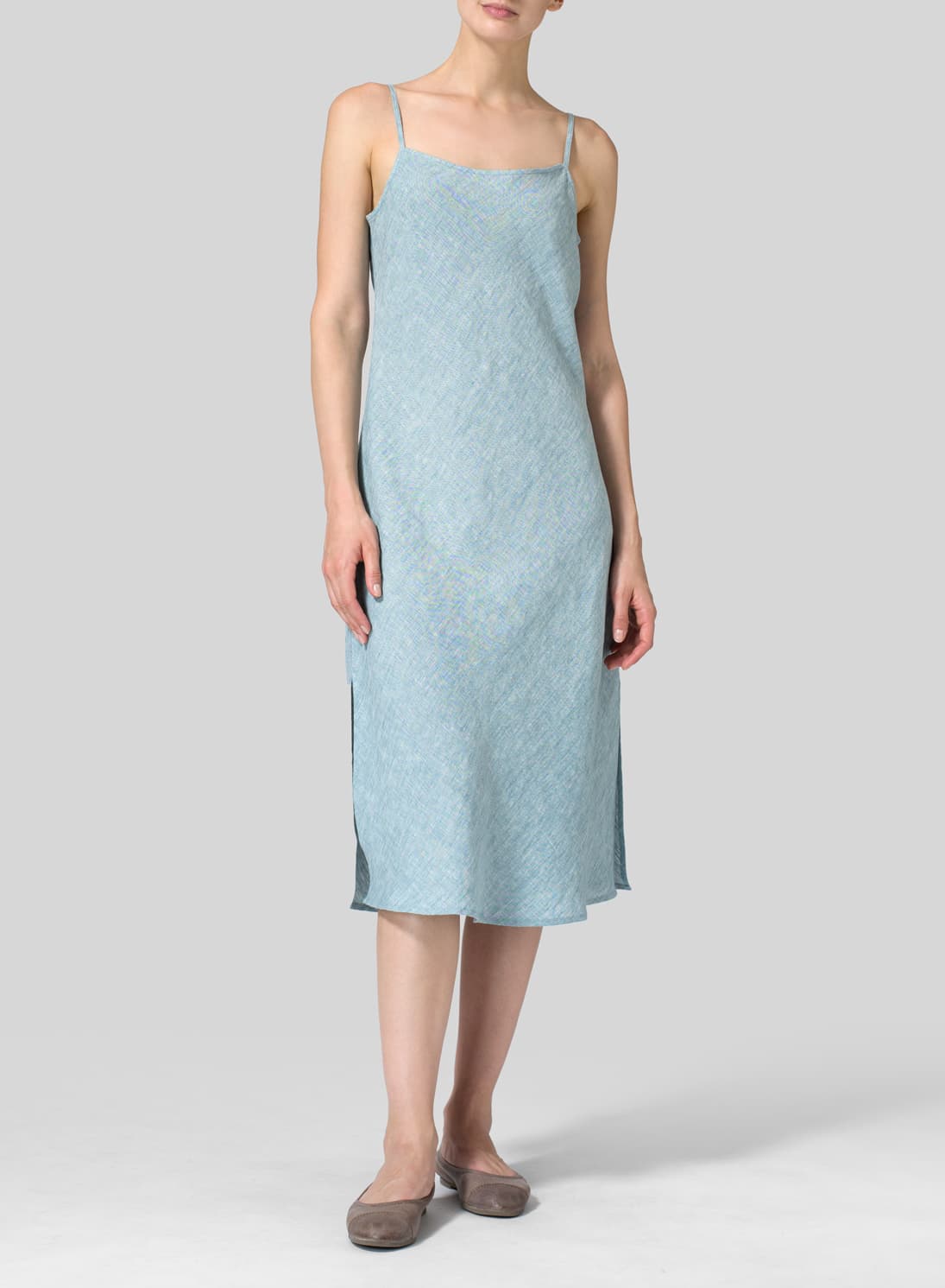 BLUE SLEEVELESS BIAS CUT DRESS