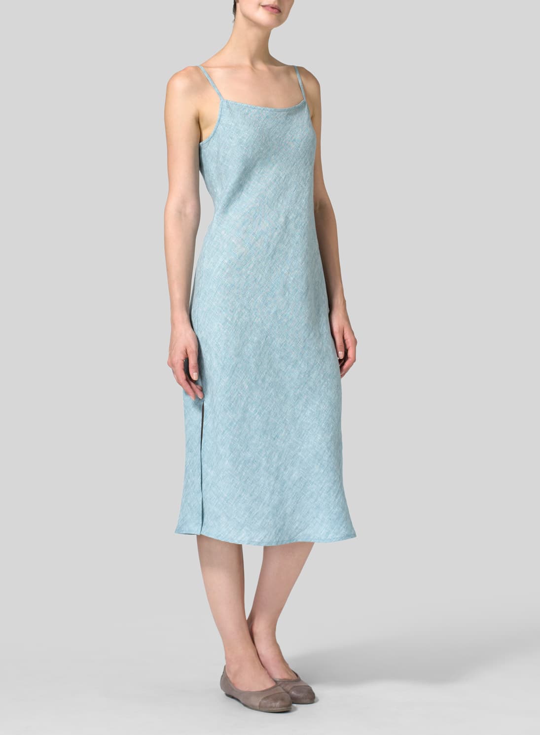 BLUE SLEEVELESS BIAS CUT DRESS