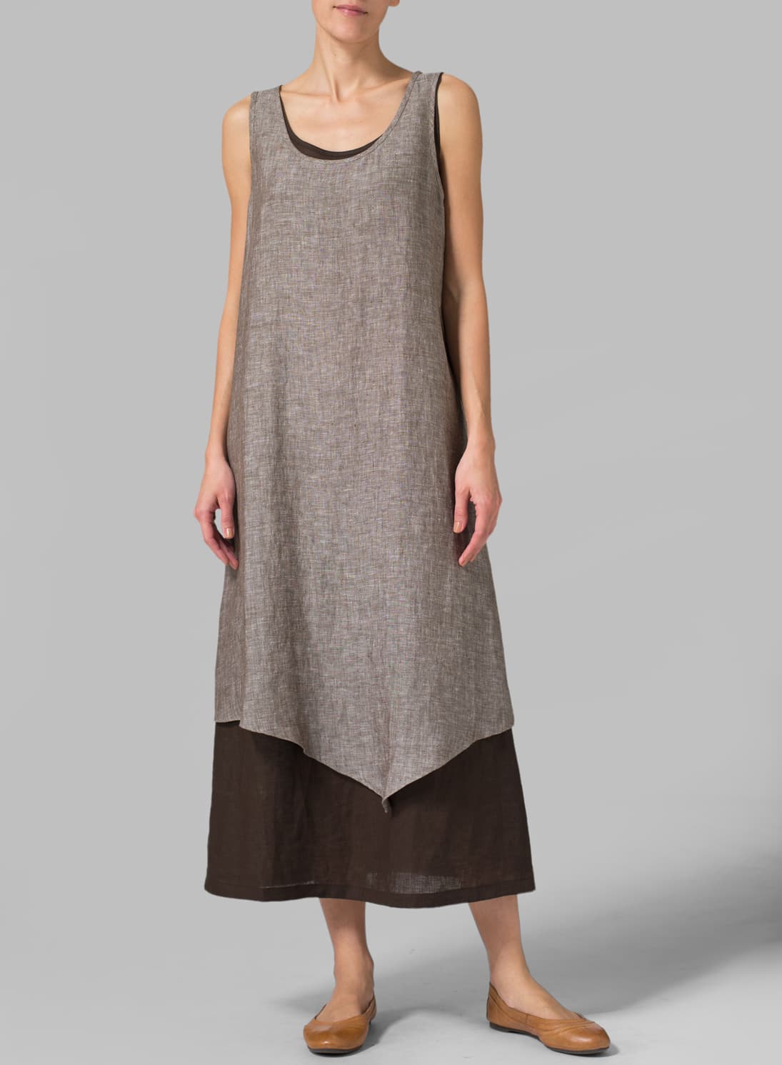 LINEN DOUBLE LAYERED LONG DRESS